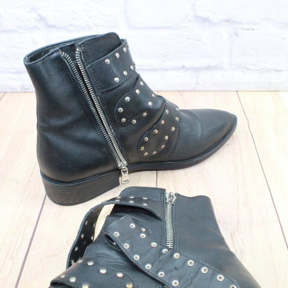 Steven Maden New York Harmon Black Leather Studded Buckle Booties Size 8 M - Picture 10 of 11